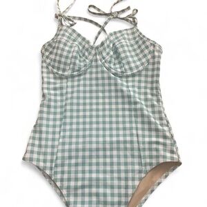 Women's Swim Gingham One-Piece Swimsuit - Green and White